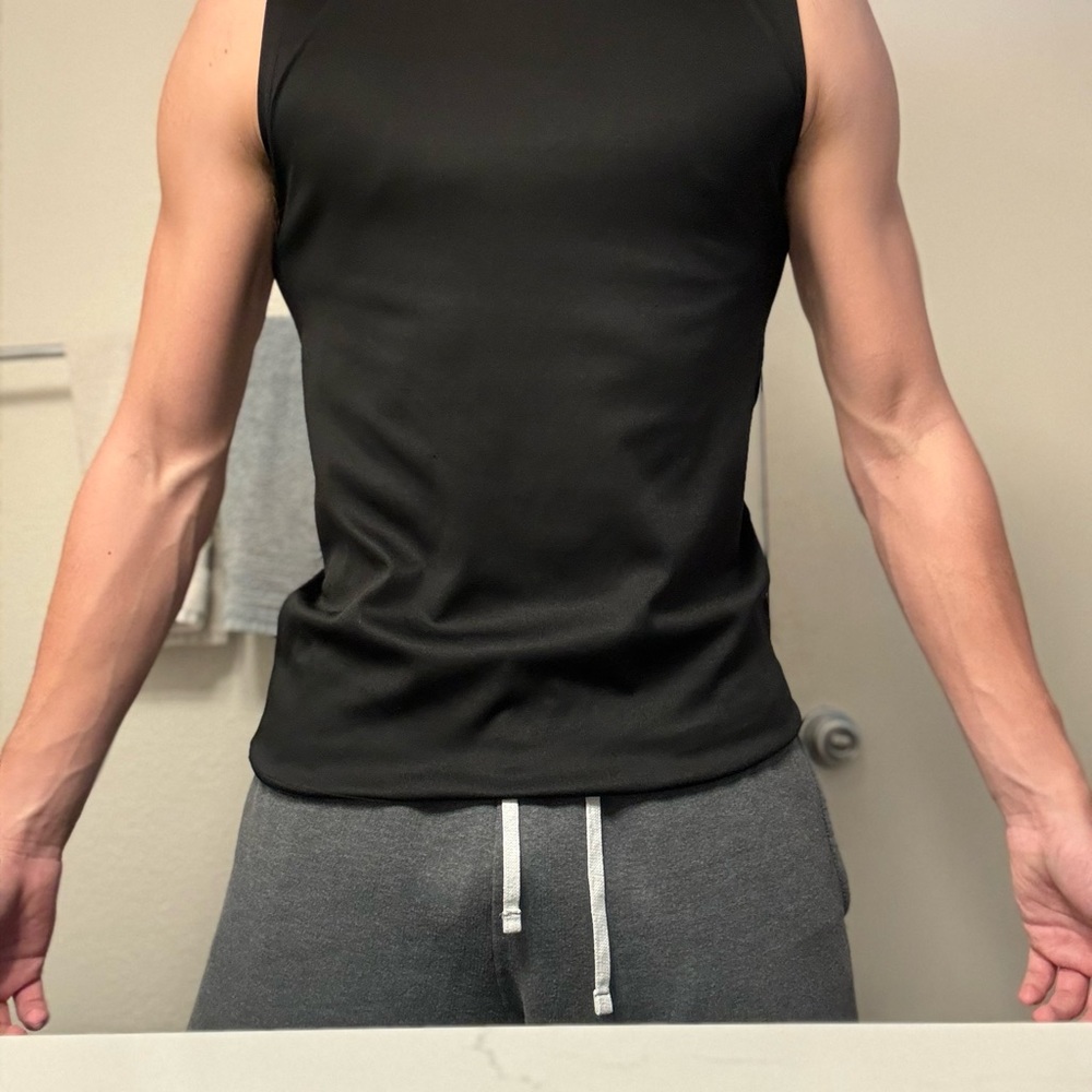 tall small black undershirt tank top sleeveless shirt stretchy sweat wicking